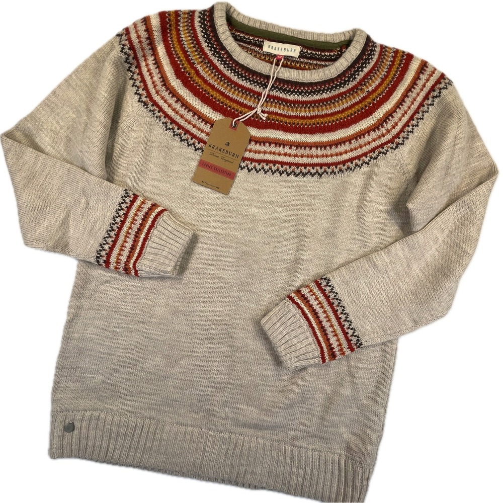 Brakeburn Alesund Fair Isle Sweater US 10 Med Ecru Alpaca Blend Nordic Cabin NWT